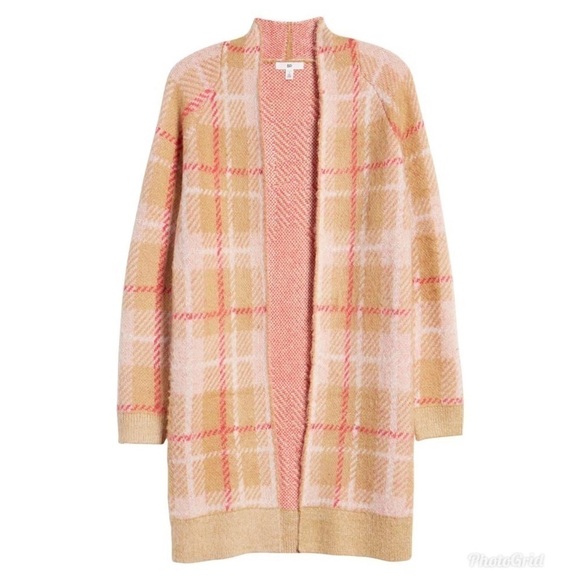 BP Beige Dapper Plaid Long Cardigan Sweater Open Front XS New Cozy - Picture 4 of 8